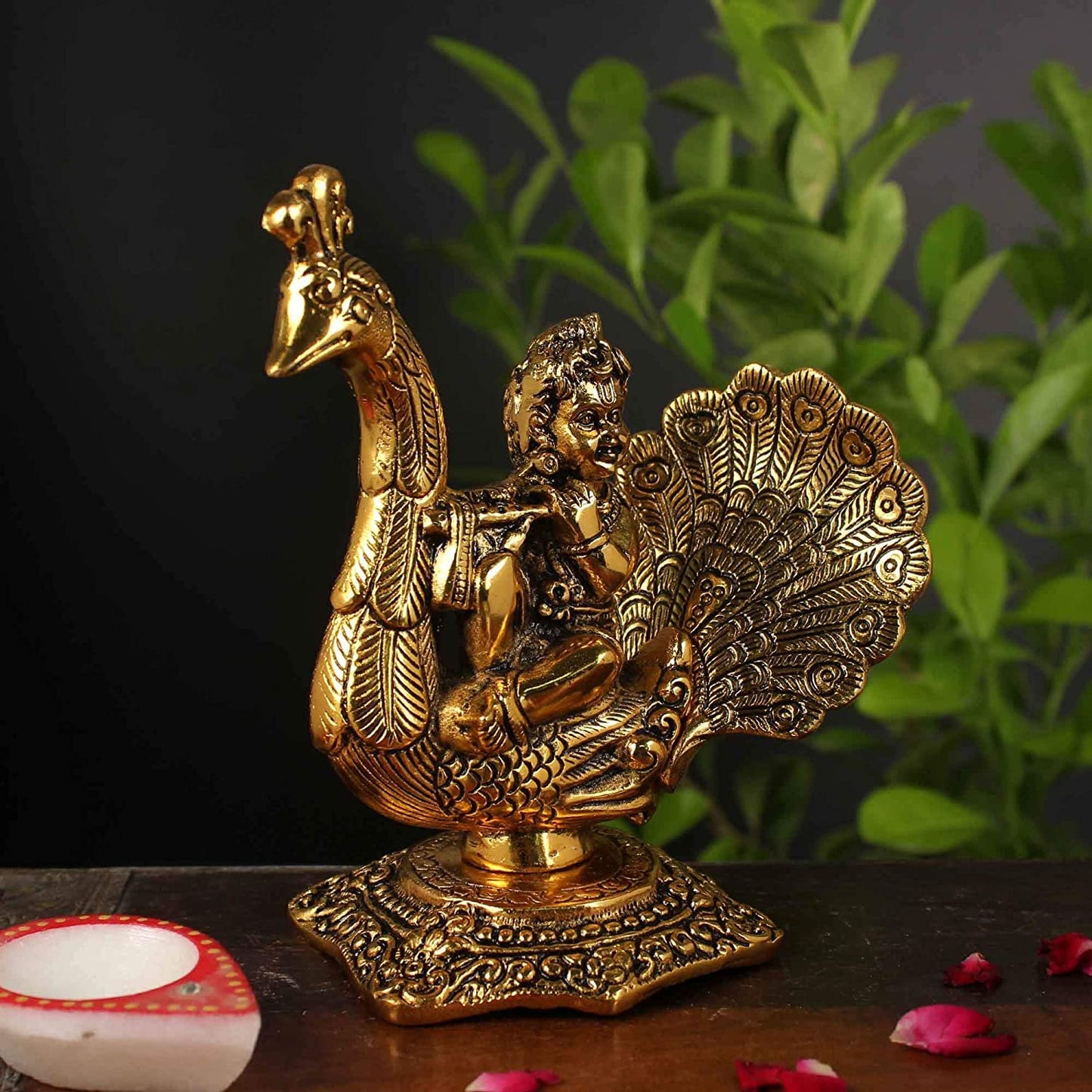 Golden Baby Krishna on Peacock