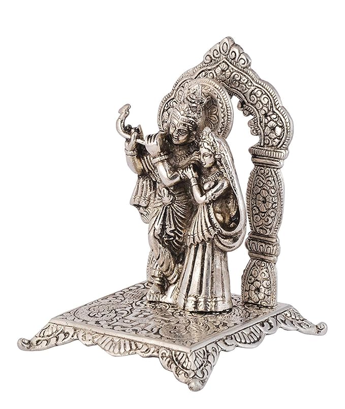 Silver Plated Radha Krishna Statue