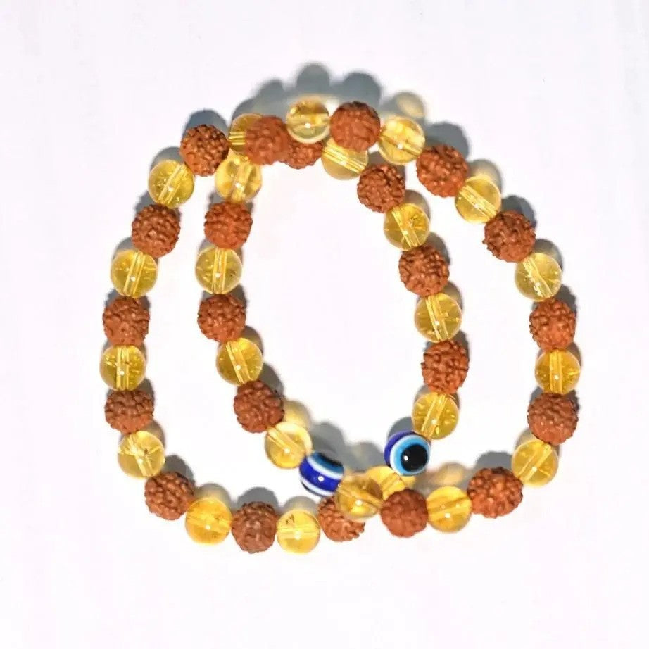 Natural Rudraksha & Citrine Goodluck Charm Bracelet (Pack 0f 2)