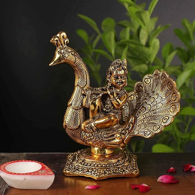 Golden Baby Krishna on Peacock