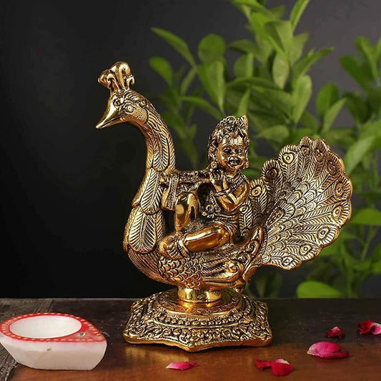 Golden Baby Krishna on Peacock